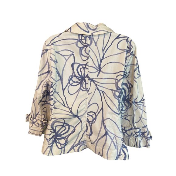 Sigrid Olsen Abstract Floral Jacket Blue White Sz 12 Y2K Preppy Chic Retro - Picture 2 of 9